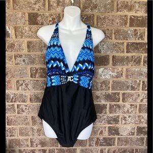 ANNE COLE COLLECTION Blue Black & White Size 14